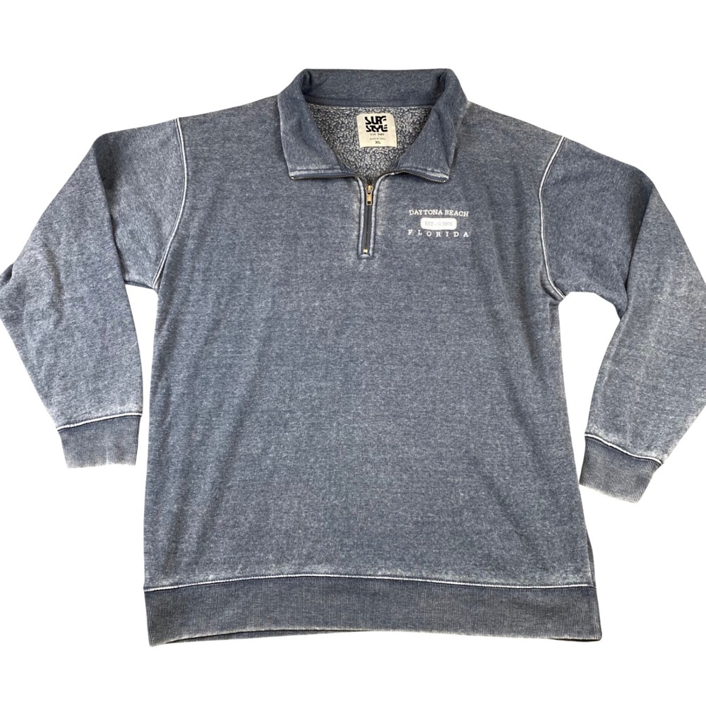 Surf Style Daytona Beach Florida Mens XL Quarter Zip Sweatshirt Blue Fleece